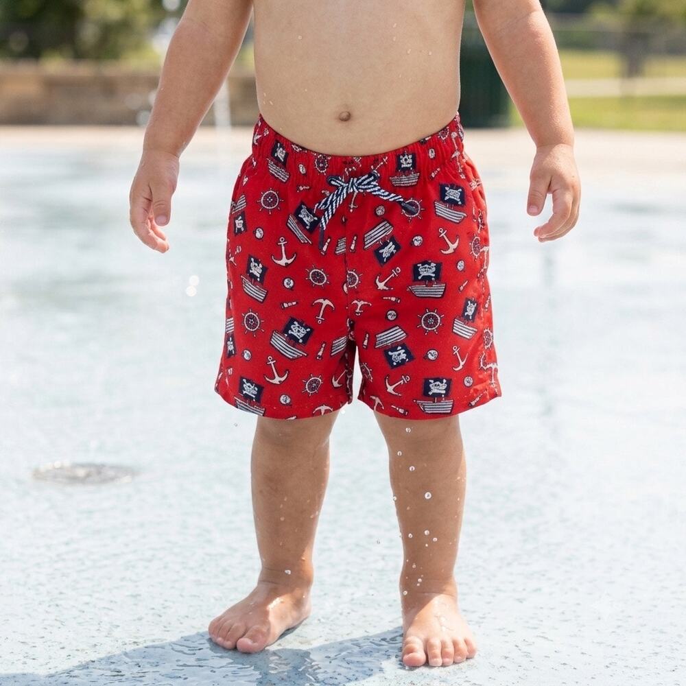 NEW Cat & Jack 18M Baby Boys Infant 4th of July Pirate Dinosaur Swim Shorts Red